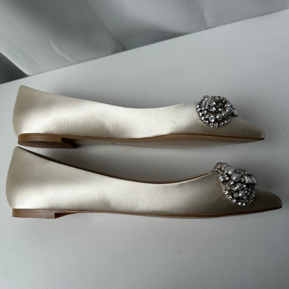 Badgley Mischka (9) Octavia Satin Ivory Embellished Flats - Bridal, Glam, Event - Picture 4 of 13